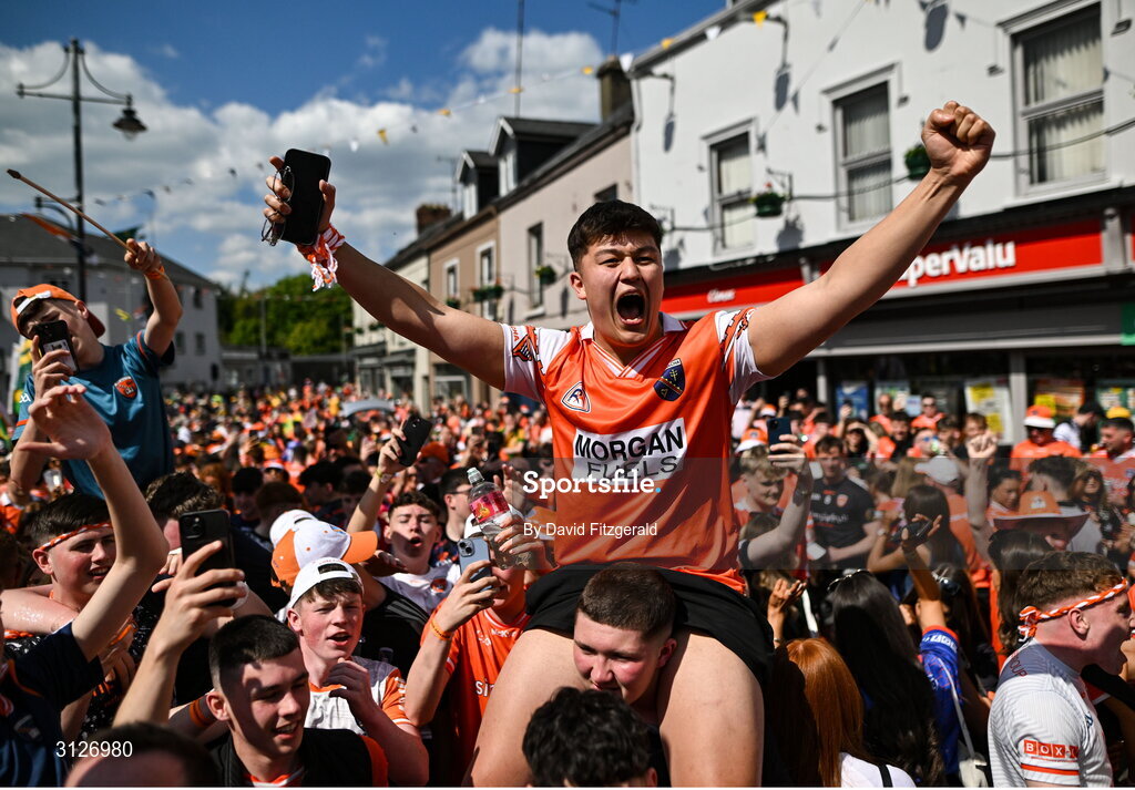 10 May 2025; Armagh supporters before the Ulster GAA Football Senior Championship final match between Armagh and Donegal at St Tiernach's Park in Clones, Monaghan. Photo by David Fitzgerald/Sportsfile