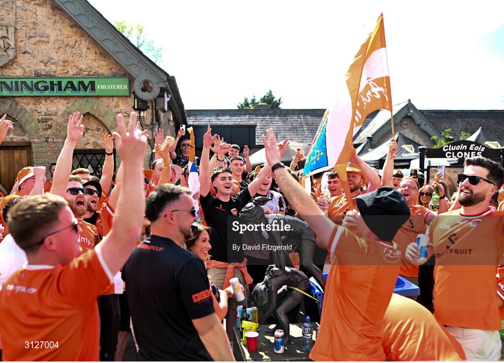 10 May 2025; Armagh supporters before the Ulster GAA Football Senior Championship final match between Armagh and Donegal at St Tiernach's Park in Clones, Monaghan. Photo by David Fitzgerald/Sportsfile