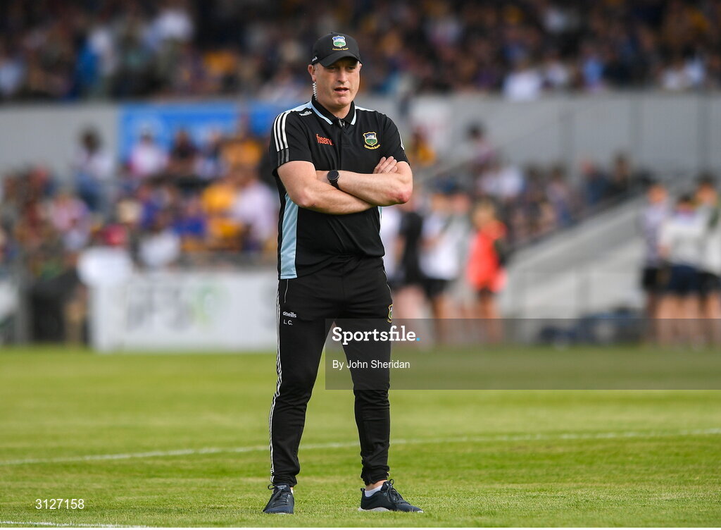 10 May 2025; Tipperary manager Liam Cahill looks on before the Munster GAA Hurling Senior Championship Round 3 match between Clare and Tipperary at Zimmer Biomet Páirc Chíosóg in Ennis, Clare. Photo by John Sheridan/Sportsfile