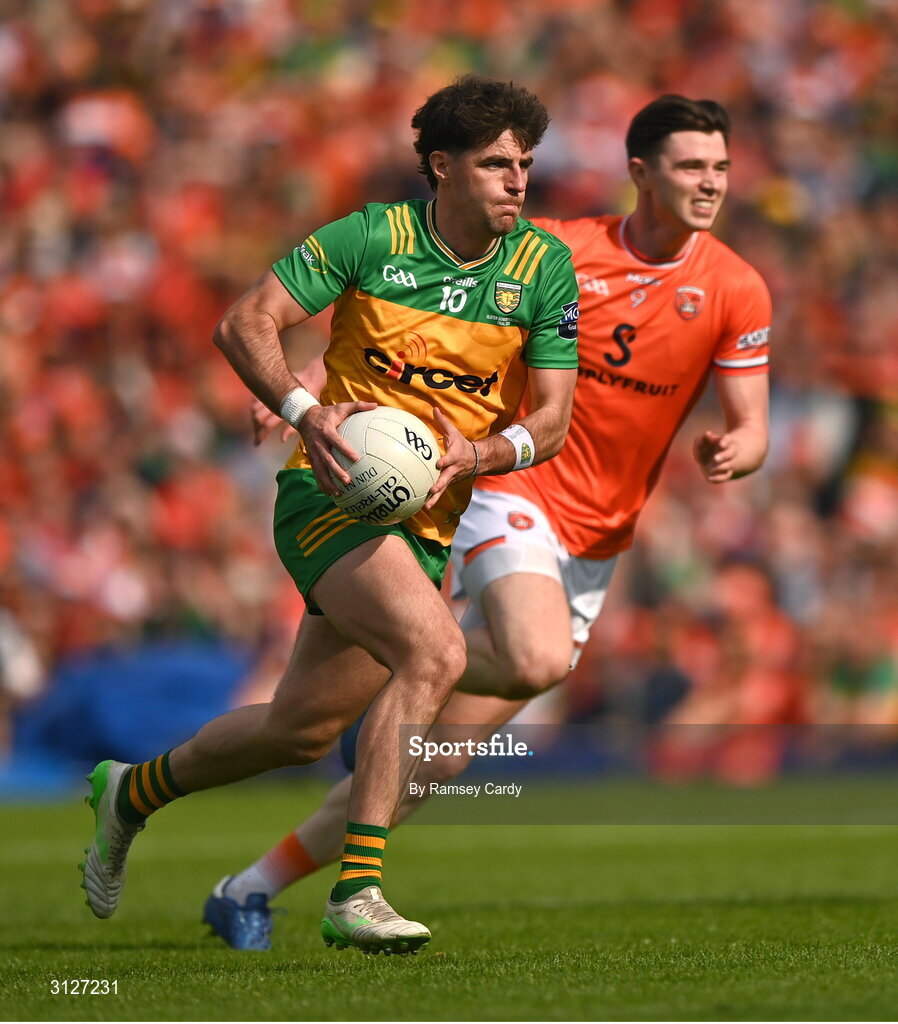 10 May 2025; Dáire Ó Baoill of Donegal during the Ulster GAA Football Senior Championship final match between Armagh and Donegal at St Tiernach's Park in Clones, Monaghan. Photo by Ramsey Cardy/Sportsfile