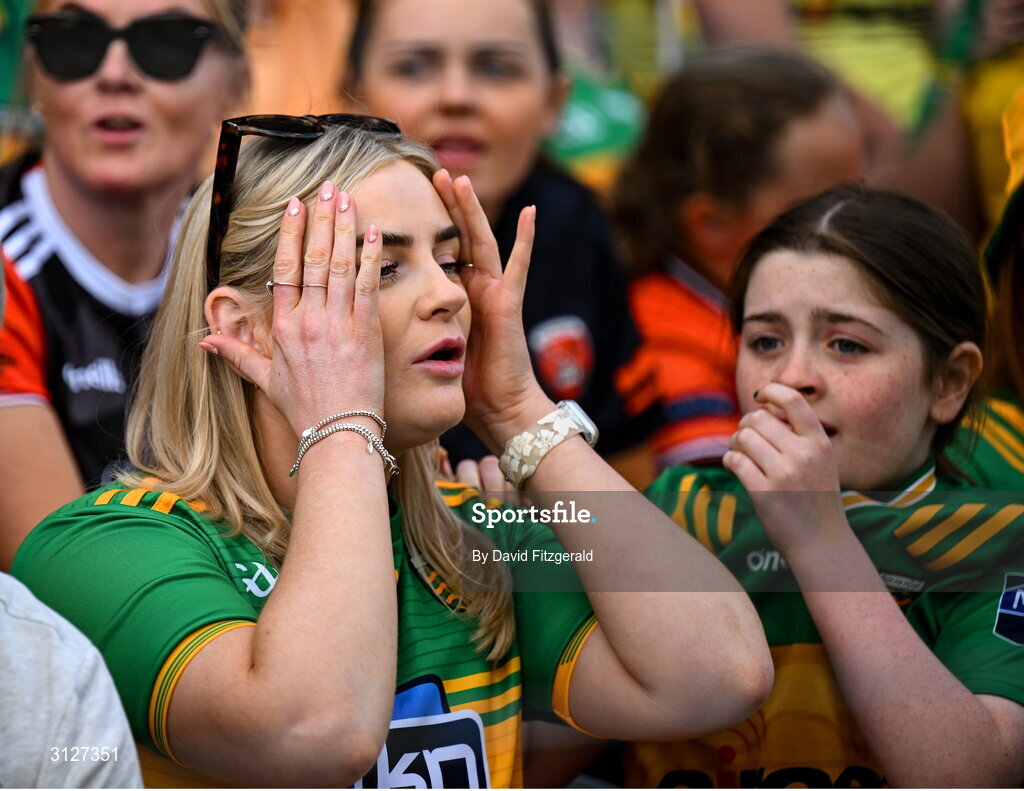 10 May 2025; Donegal supporters react during the Ulster GAA Football Senior Championship final match between Armagh and Donegal at St Tiernach's Park in Clones, Monaghan. Photo by David Fitzgerald/Sportsfile