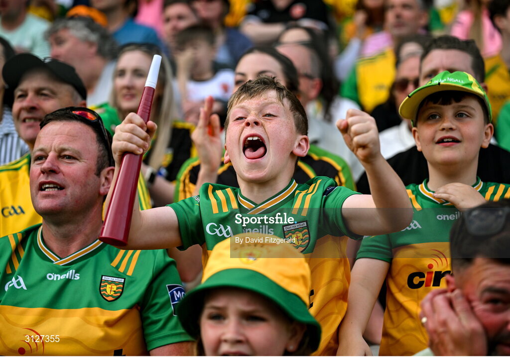 10 May 2025; Donegal supporters react during the Ulster GAA Football Senior Championship final match between Armagh and Donegal at St Tiernach's Park in Clones, Monaghan. Photo by David Fitzgerald/Sportsfile