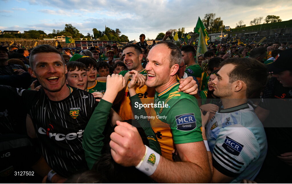 10 May 2025; Michael Murphy of Donegal celebrates after the Ulster GAA Football Senior Championship final match between Armagh and Donegal at St Tiernach's Park in Clones, Monaghan. Photo by Ramsey Cardy/Sportsfile