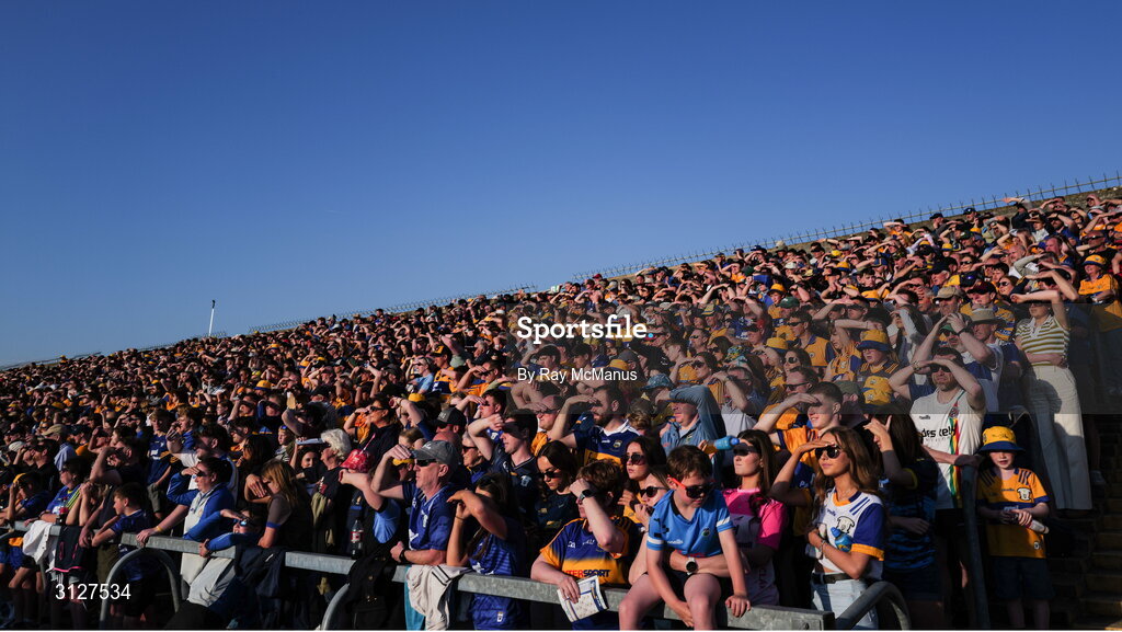 10 May 2025; A section of the 20,685, mostly Clare supporters, who attended the Munster GAA Hurling Senior Championship Round 3 match between Clare and Tipperary at Zimmer Biomet Páirc Chíosóg in Ennis, Clare. Photo by Ray McManus/Sportsfile