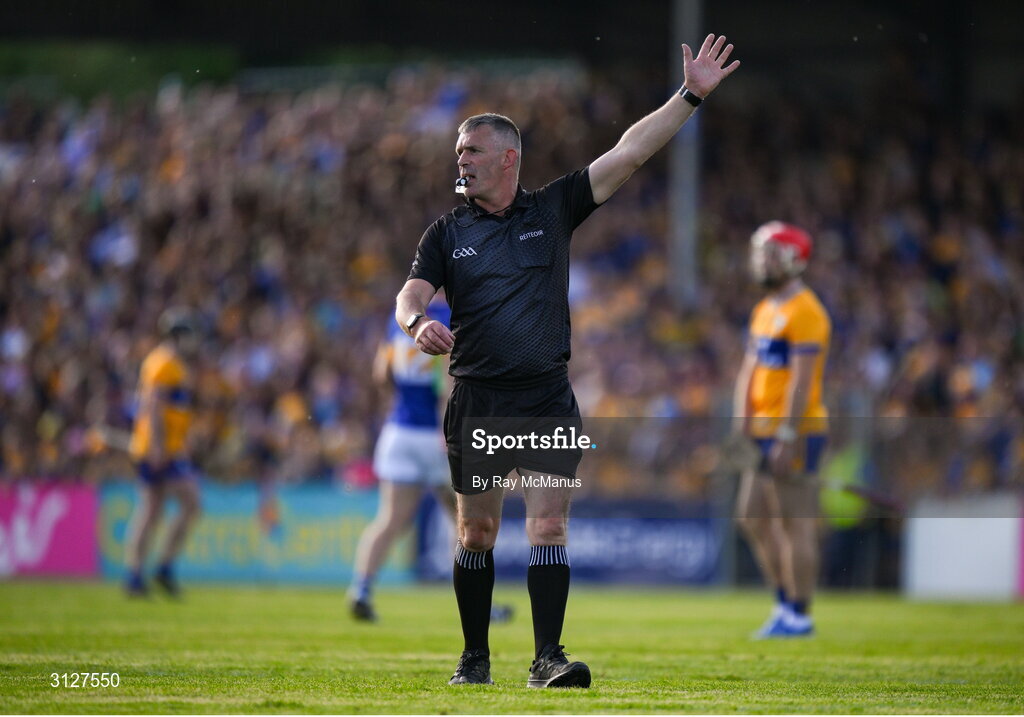 10 May 2025; Referee James Owens during the Munster GAA Hurling Senior Championship Round 3 match between Clare and Tipperary at Zimmer Biomet Páirc Chíosóg in Ennis, Clare. Photo by Ray McManus/Sportsfile