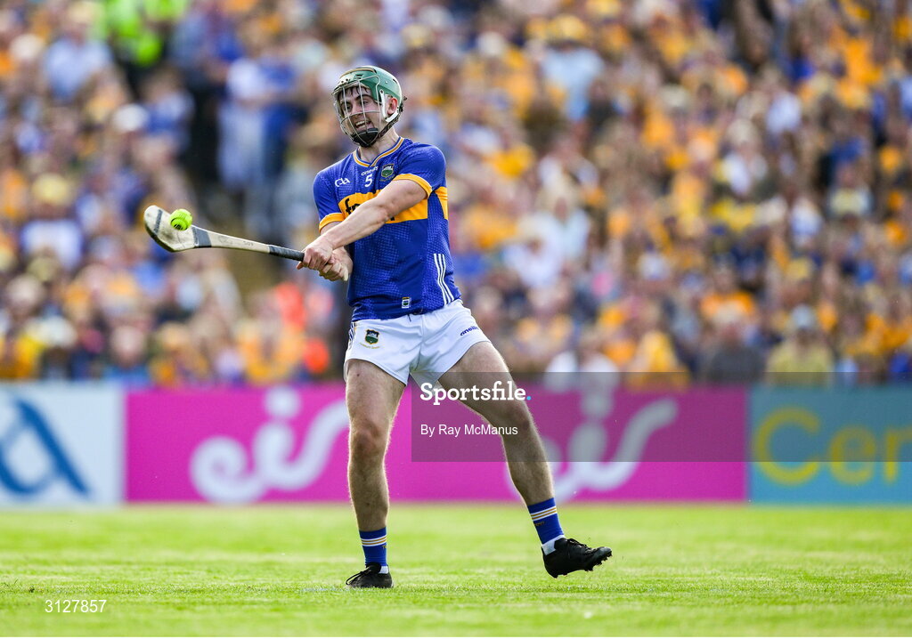 10 May 2025; Sam O’Farrell of Tipperary during the Munster GAA Hurling Senior Championship Round 3 match between Clare and Tipperary at Zimmer Biomet Páirc Chíosóg in Ennis, Clare. Photo by Ray McManus/Sportsfile