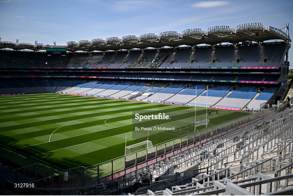 11 May 2025; A general view of the pitch before the Leinster GAA Football Senior Championship final match between Louth and Meath at Croke Park in Dublin. Photo by Piaras Ó Mídheach/Sportsfile