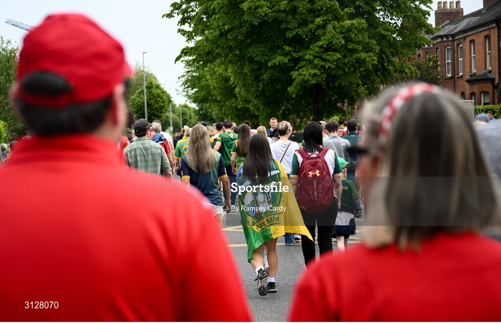 11 May 2025; Supporters arrive before the Leinster GAA Football Senior Championship final match between Louth and Meath at Croke Park in Dublin. Photo by Ramsey Cardy/Sportsfile