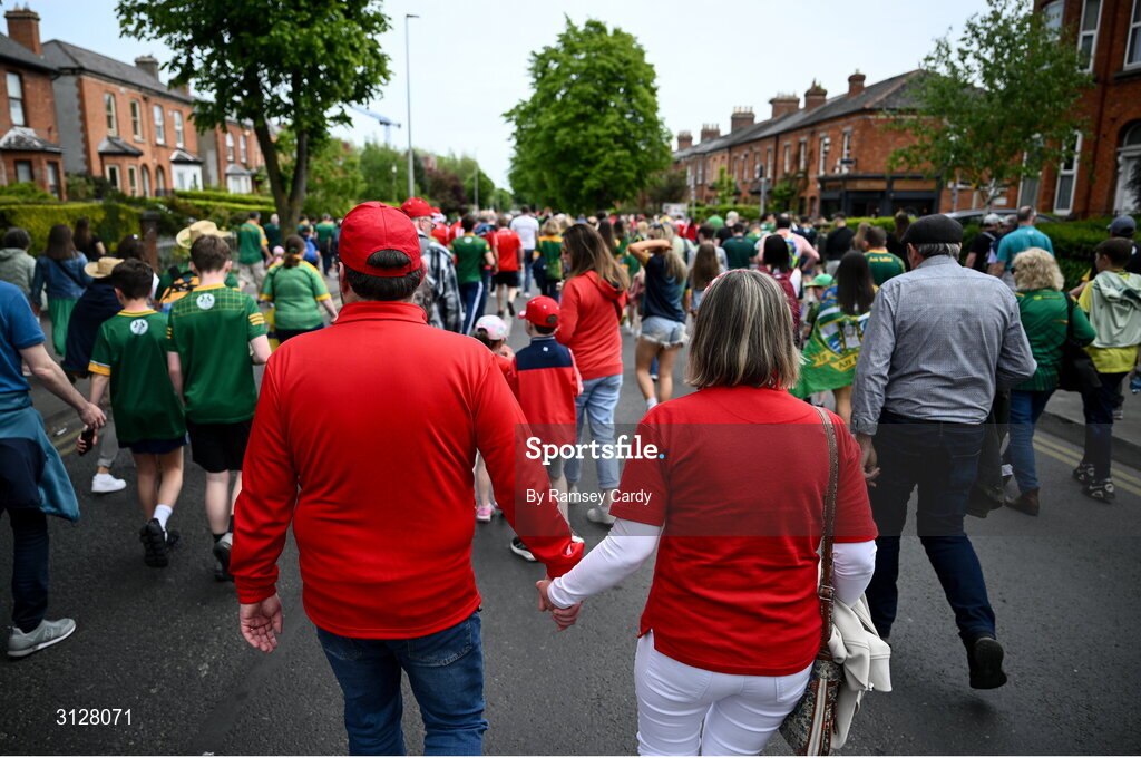 11 May 2025; Supporters arrive before the Leinster GAA Football Senior Championship final match between Louth and Meath at Croke Park in Dublin. Photo by Ramsey Cardy/Sportsfile