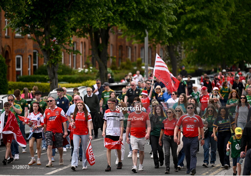 11 May 2025; Supporters arrive before the Leinster GAA Football Senior Championship final match between Louth and Meath at Croke Park in Dublin. Photo by Ramsey Cardy/Sportsfile