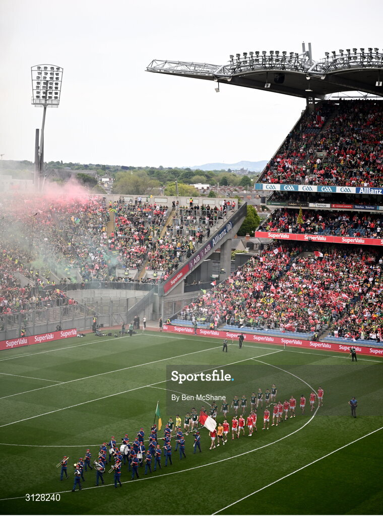 11 May 2025; A general view of Croke Park as players of both sides take part in the pre-match parade before the Leinster GAA Football Senior Championship final match between Louth and Meath at Croke Park in Dublin. Photo by Ben McShane/Sportsfile