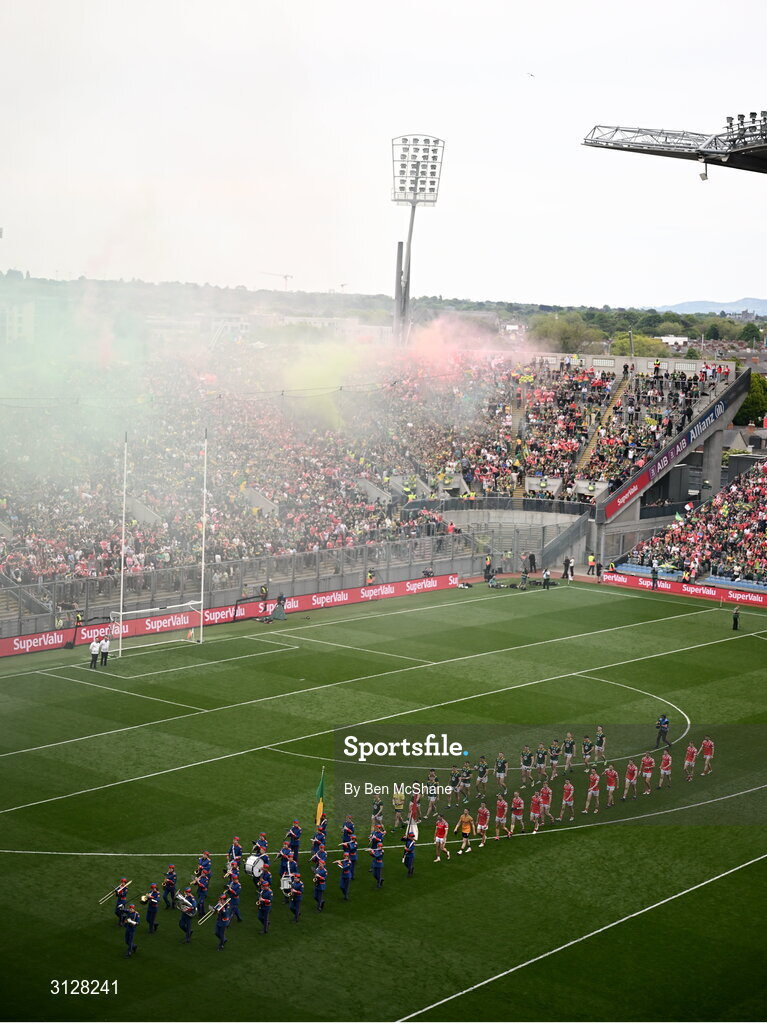 11 May 2025; A general view of Croke Park as players of both sides take part in the pre-match parade before the Leinster GAA Football Senior Championship final match between Louth and Meath at Croke Park in Dublin. Photo by Ben McShane/Sportsfile