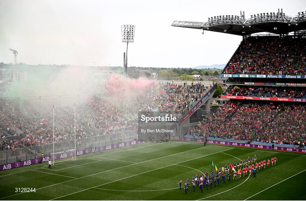 11 May 2025; A general view of Croke Park as players of both sides take part in the pre-match parade before the Leinster GAA Football Senior Championship final match between Louth and Meath at Croke Park in Dublin. Photo by Ben McShane/Sportsfile