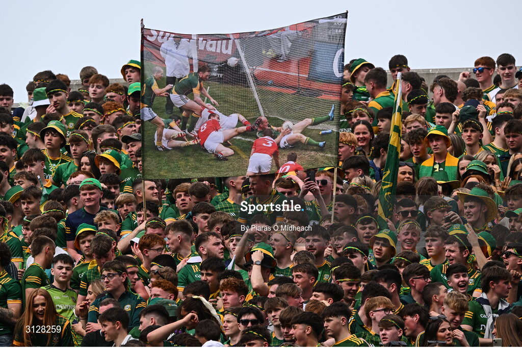 11 May 2025; A banner on Hill 16, showing Joe Sheridan's goal for Meath in the 2010 Leinster SFC Final, before the Leinster GAA Football Senior Championship final match between Louth and Meath at Croke Park in Dublin. Photo by Piaras Ó Mídheach/Sportsfile