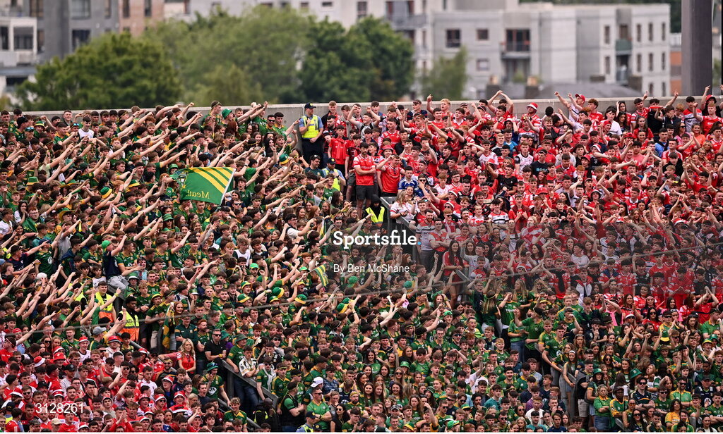 11 May 2025; Supporters of both side's in Hill 16 during the Leinster GAA Football Senior Championship final match between Louth and Meath at Croke Park in Dublin. Photo by Ben McShane/Sportsfile