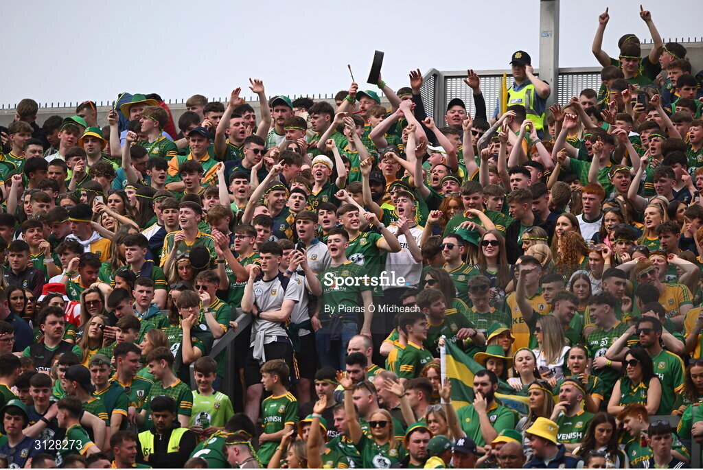 11 May 2025; Meath supportes on Hill 16 before the Leinster GAA Football Senior Championship final match between Louth and Meath at Croke Park in Dublin. Photo by Piaras Ó Mídheach/Sportsfile