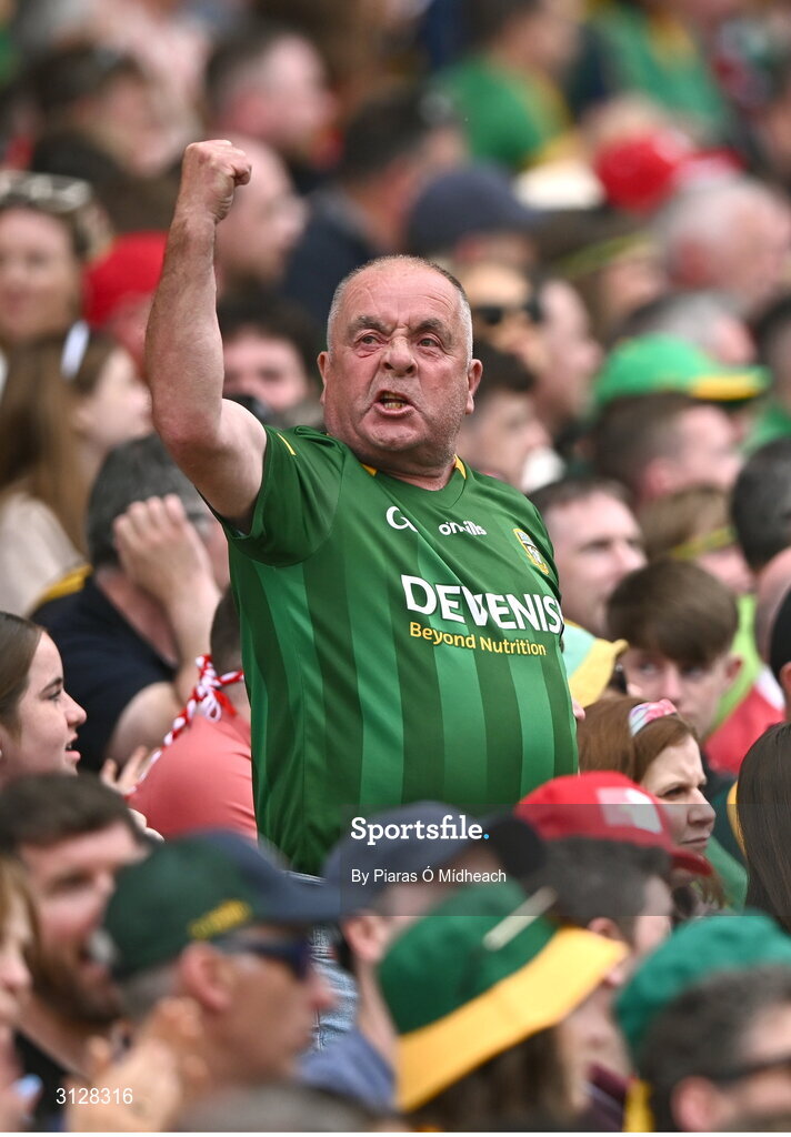 11 May 2025; A Meath supporter during the Leinster GAA Football Senior Championship final match between Louth and Meath at Croke Park in Dublin. Photo by Piaras Ó Mídheach/Sportsfile