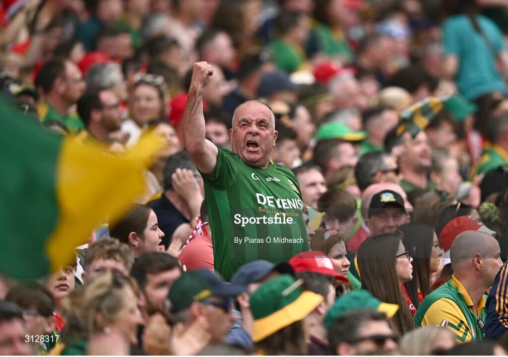 11 May 2025; A Meath supporter during the Leinster GAA Football Senior Championship final match between Louth and Meath at Croke Park in Dublin. Photo by Piaras Ó Mídheach/Sportsfile