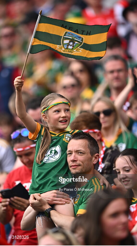 11 May 2025; Meath supporters before the Leinster GAA Football Senior Championship final match between Louth and Meath at Croke Park in Dublin. Photo by Piaras Ó Mídheach/Sportsfile