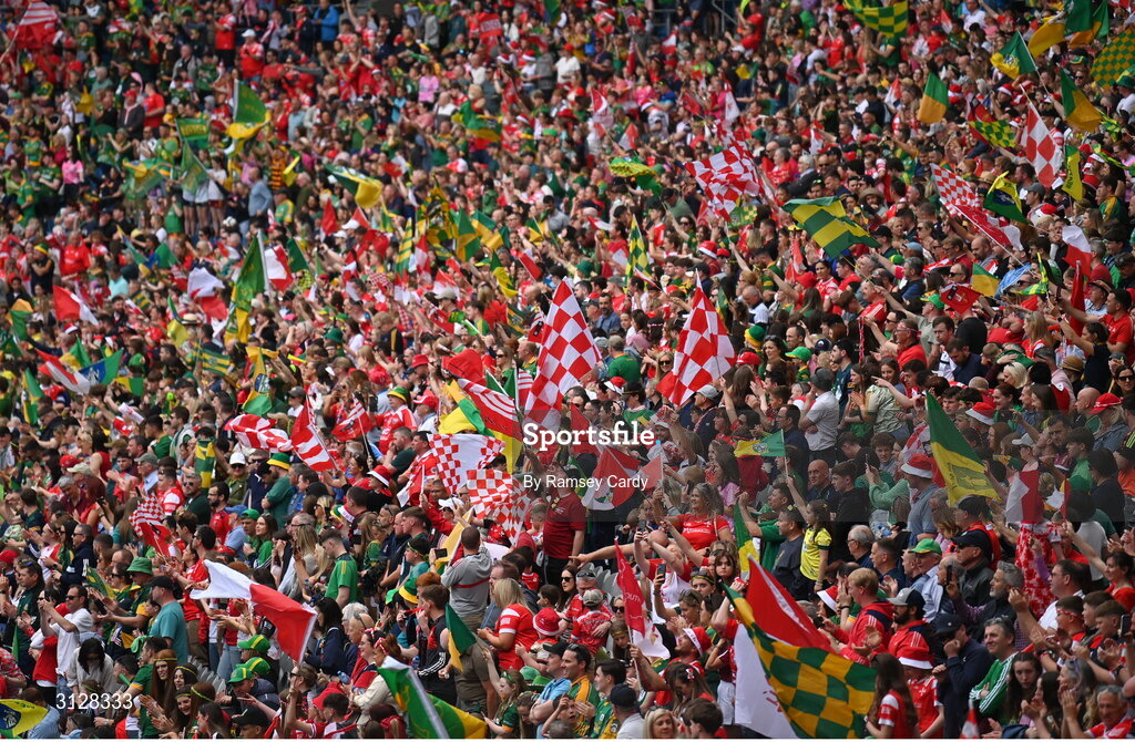 11 May 2025; Supporters during the Leinster GAA Football Senior Championship final match between Louth and Meath at Croke Park in Dublin. Photo by Ramsey Cardy/Sportsfile