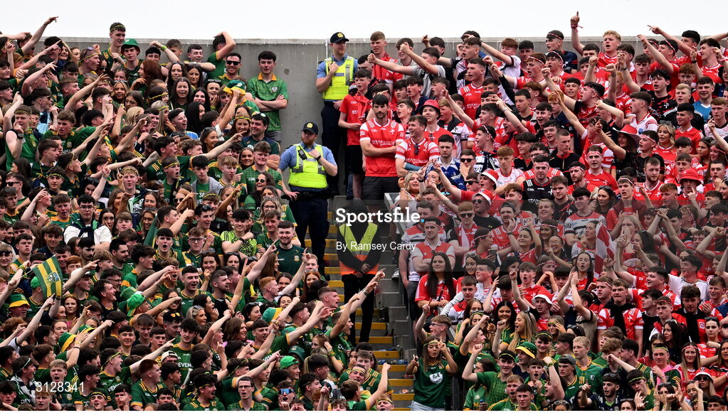 11 May 2025; Supporters on Hill 16 during the Leinster GAA Football Senior Championship final match between Louth and Meath at Croke Park in Dublin. Photo by Ramsey Cardy/Sportsfile