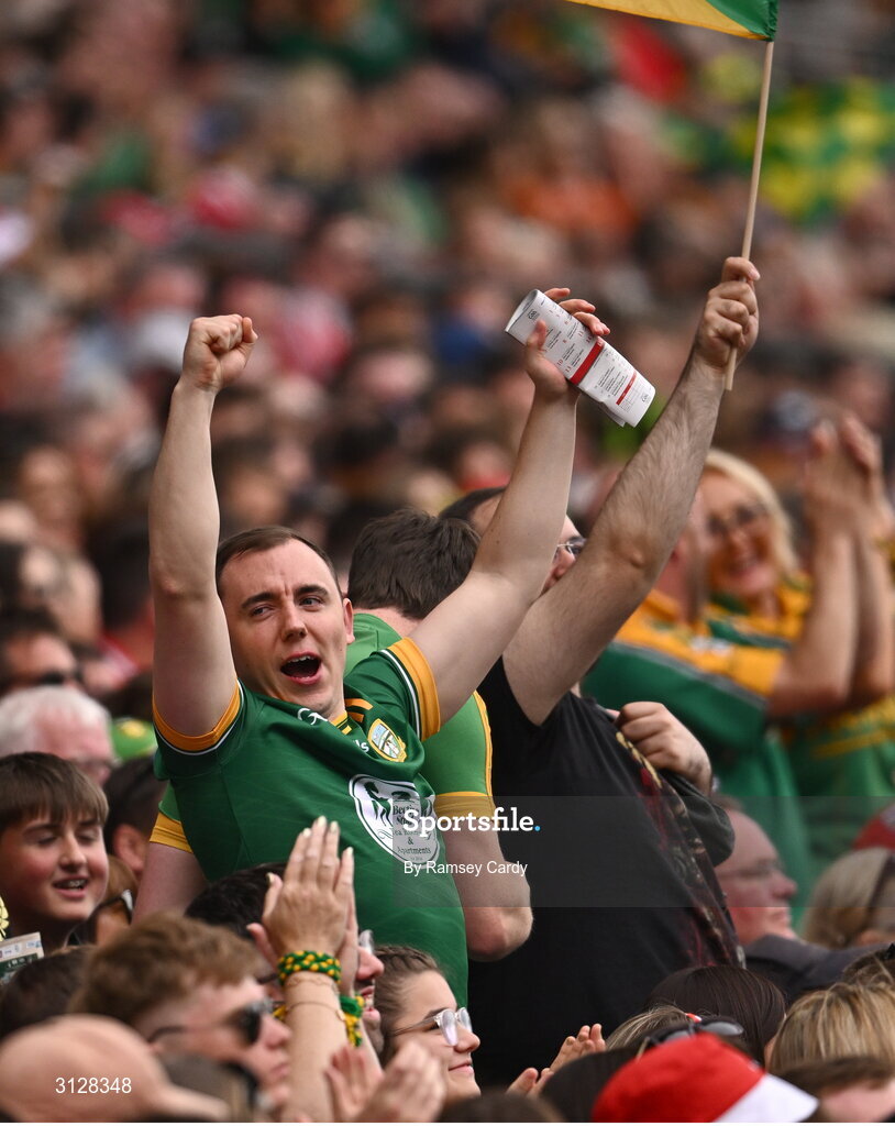 11 May 2025; Meath supporters during the Leinster GAA Football Senior Championship final match between Louth and Meath at Croke Park in Dublin. Photo by Ramsey Cardy/Sportsfile