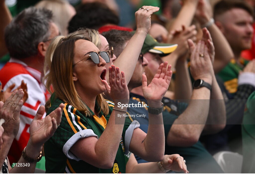 11 May 2025; Meath supporters during the Leinster GAA Football Senior Championship final match between Louth and Meath at Croke Park in Dublin. Photo by Ramsey Cardy/Sportsfile