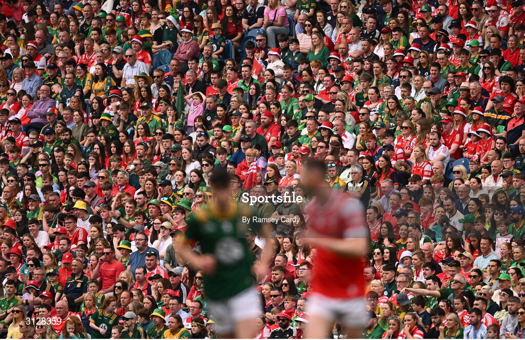 11 May 2025; Supporters during the Leinster GAA Football Senior Championship final match between Louth and Meath at Croke Park in Dublin. Photo by Ramsey Cardy/Sportsfile