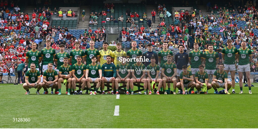 11 May 2025; The Meath squad before the Leinster GAA Football Senior Championship final match between Louth and Meath at Croke Park in Dublin. Photo by Piaras Ó Mídheach/Sportsfile