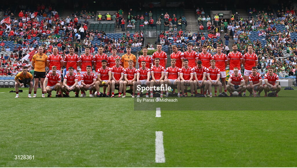 11 May 2025; The Louth squad before the Leinster GAA Football Senior Championship final match between Louth and Meath at Croke Park in Dublin. Photo by Piaras Ó Mídheach/Sportsfile