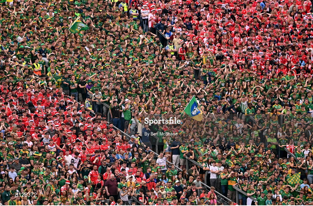 11 May 2025; Supporters in Hill 16 during the Leinster GAA Football Senior Championship final match between Louth and Meath at Croke Park in Dublin. Photo by Ben McShane/Sportsfile