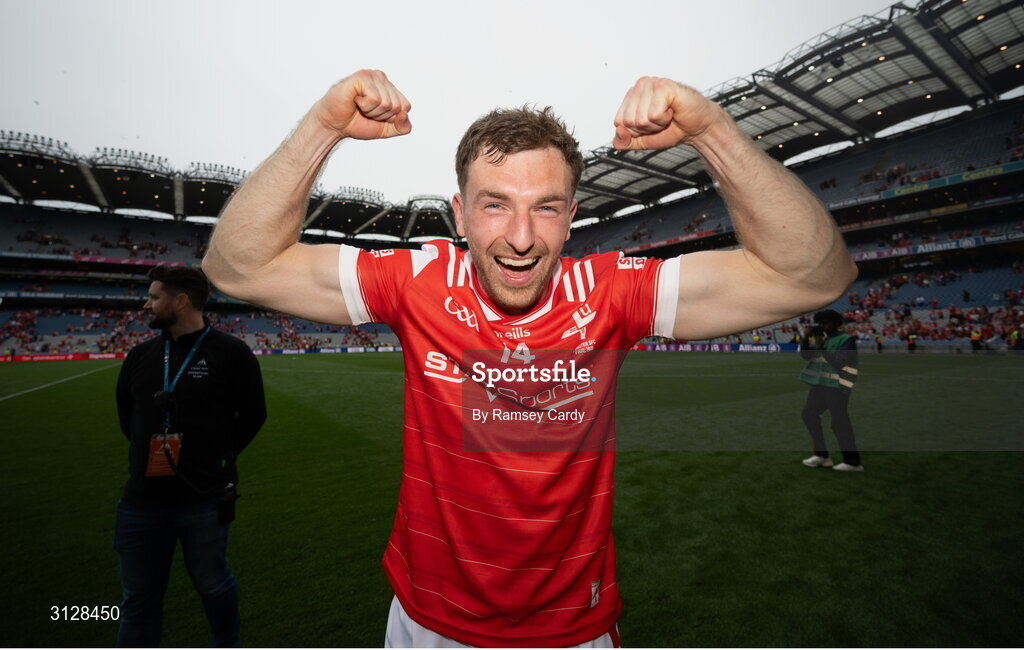 11 May 2025; Sam Mulroy of Louth celebrates after the Leinster GAA Football Senior Championship final match between Louth and Meath at Croke Park in Dublin. Photo by Ramsey Cardy/Sportsfile