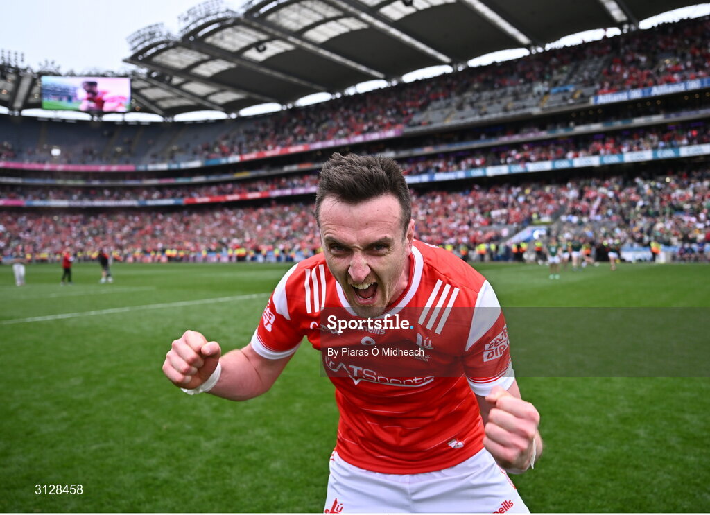 11 May 2025; Tommy Durnin of Louth celebrates after his side's victory in the Leinster GAA Football Senior Championship final match between Louth and Meath at Croke Park in Dublin. Photo by Piaras Ó Mídheach/Sportsfile