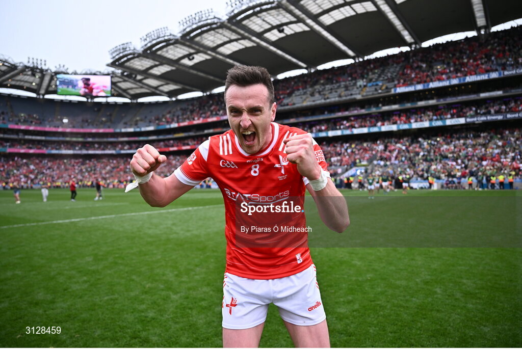 11 May 2025; Tommy Durnin of Louth celebrates after his side's victory in the Leinster GAA Football Senior Championship final match between Louth and Meath at Croke Park in Dublin. Photo by Piaras Ó Mídheach/Sportsfile