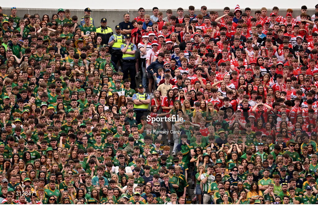 11 May 2025; Supporters on Hill 16 during the Leinster GAA Football Senior Championship final match between Louth and Meath at Croke Park in Dublin. Photo by Ramsey Cardy/Sportsfile