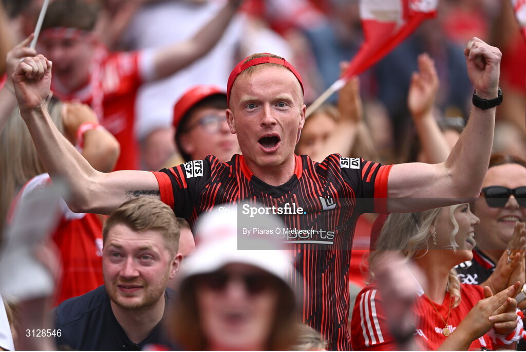 11 May 2025; A Louth supporter during the Leinster GAA Football Senior Championship final match between Louth and Meath at Croke Park in Dublin. Photo by Piaras Ó Mídheach/Sportsfile