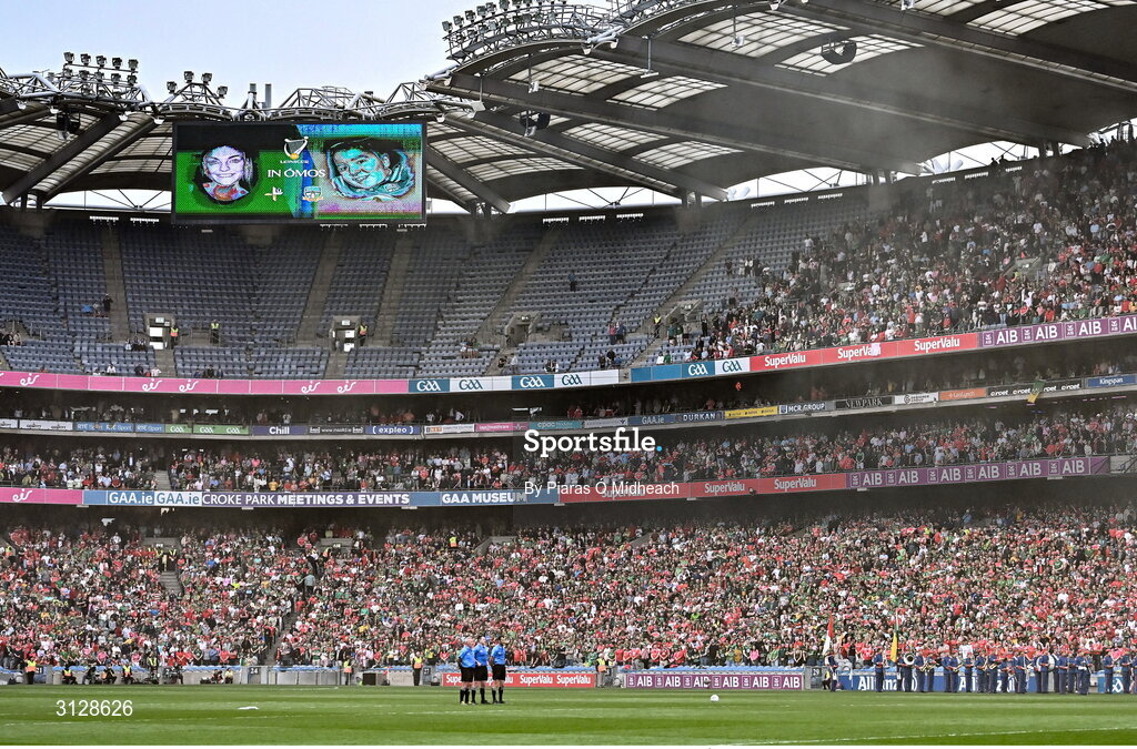 11 May 2025; A general view during a minute's silence before the Leinster GAA Football Senior Championship final match between Louth and Meath at Croke Park in Dublin. Photo by Piaras Ó Mídheach/Sportsfile