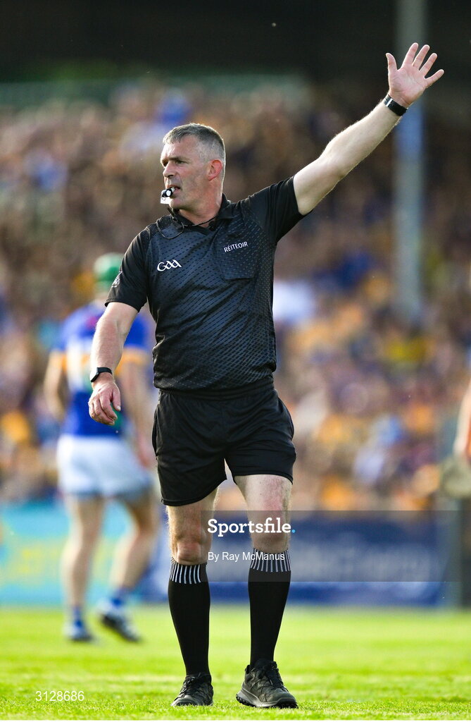 10 May 2025; Referee James Owens during the Munster GAA Hurling Senior Championship Round 3 match between Clare and Tipperary at Zimmer Biomet Páirc Chíosóg in Ennis, Clare. Photo by Ray McManus/Sportsfile