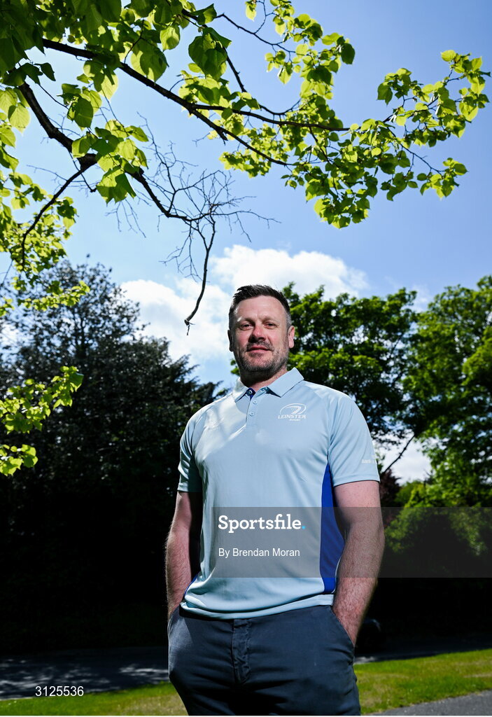 15 May 2025; New Leinster Rugby women's head coach Ben Martin is interviewed by Leinster TV at Leinster Rugby HQ in Dublin. Photo by Brendan Moran/Sportsfile