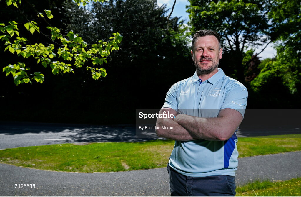 15 May 2025; New Leinster Rugby women's head coach Ben Martin is interviewed by Leinster TV at Leinster Rugby HQ in Dublin. Photo by Brendan Moran/Sportsfile