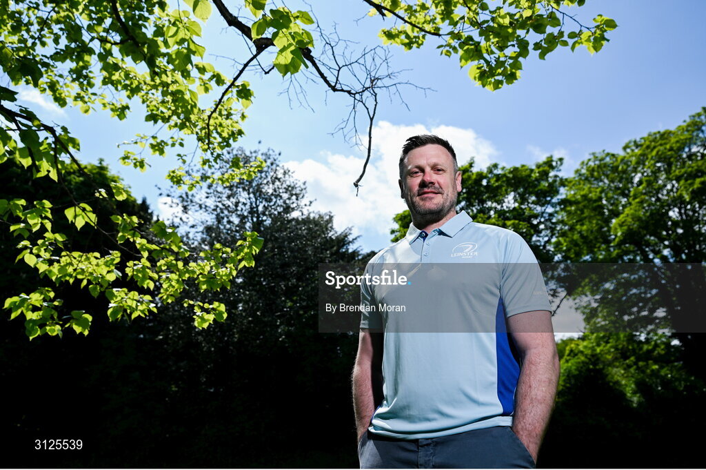 15 May 2025; New Leinster Rugby women's head coach Ben Martin is interviewed by Leinster TV at Leinster Rugby HQ in Dublin. Photo by Brendan Moran/Sportsfile