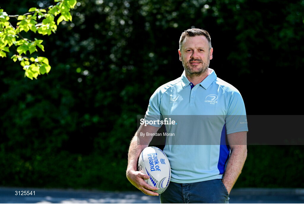 15 May 2025; New Leinster Rugby women's head coach Ben Martin is interviewed by Leinster TV at Leinster Rugby HQ in Dublin. Photo by Brendan Moran/Sportsfile