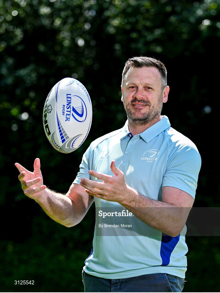 15 May 2025; New Leinster Rugby women's head coach Ben Martin is interviewed by Leinster TV at Leinster Rugby HQ in Dublin. Photo by Brendan Moran/Sportsfile