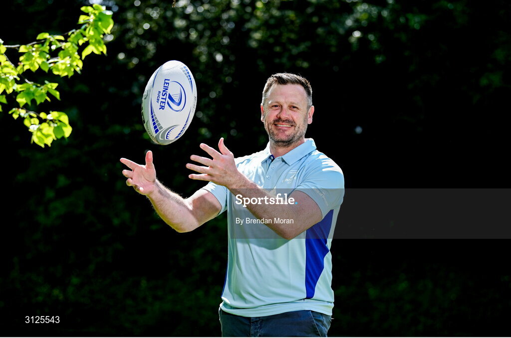 15 May 2025; New Leinster Rugby women's head coach Ben Martin is interviewed by Leinster TV at Leinster Rugby HQ in Dublin. Photo by Brendan Moran/Sportsfile