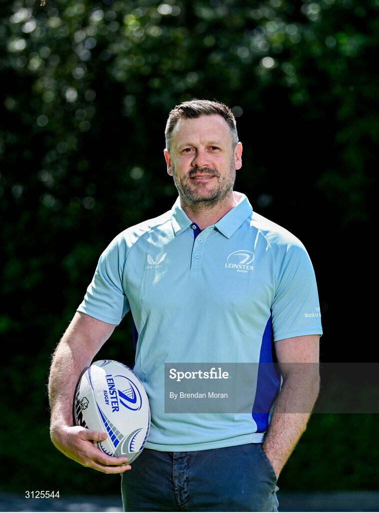 15 May 2025; New Leinster Rugby women's head coach Ben Martin is interviewed by Leinster TV at Leinster Rugby HQ in Dublin. Photo by Brendan Moran/Sportsfile