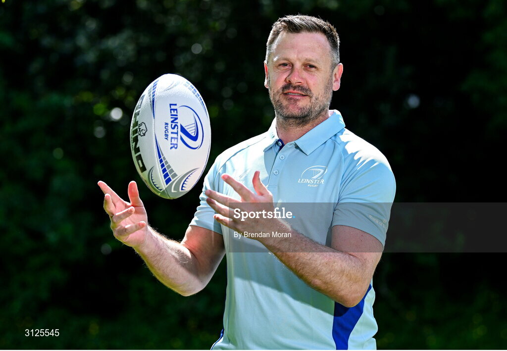 15 May 2025; New Leinster Rugby women's head coach Ben Martin is interviewed by Leinster TV at Leinster Rugby HQ in Dublin. Photo by Brendan Moran/Sportsfile
