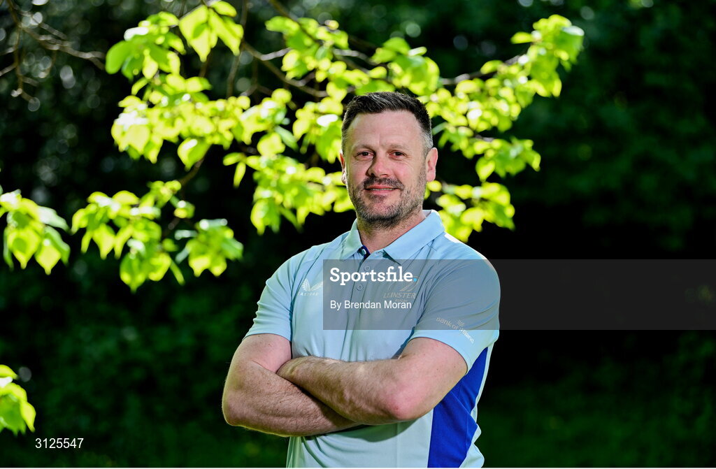 15 May 2025; New Leinster Rugby women's head coach Ben Martin is interviewed by Leinster TV at Leinster Rugby HQ in Dublin. Photo by Brendan Moran/Sportsfile