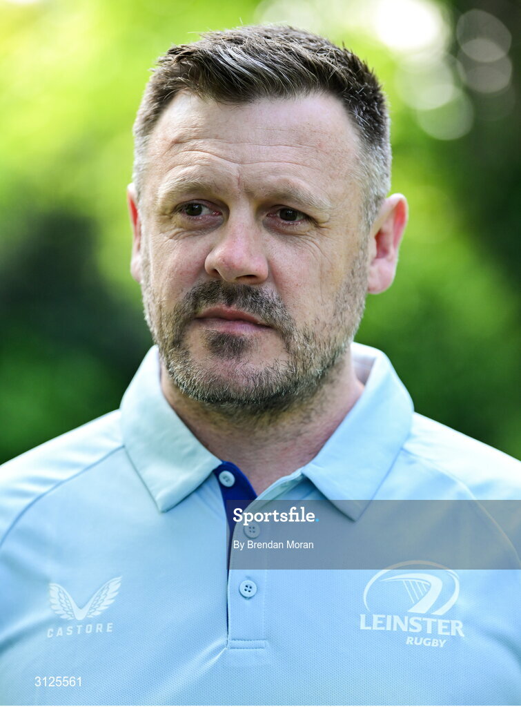 15 May 2025; New Leinster Rugby women's head coach Ben Martin is interviewed by Leinster TV at Leinster Rugby HQ in Dublin. Photo by Brendan Moran/Sportsfile