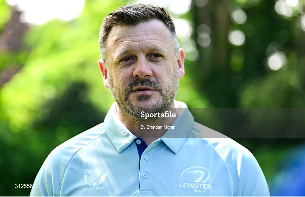 15 May 2025; New Leinster Rugby women's head coach Ben Martin is interviewed by Leinster TV at Leinster Rugby HQ in Dublin. Photo by Brendan Moran/Sportsfile