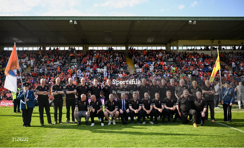 10 May 2025; The Armagh Jubilee team of 2000 at half-time of the Ulster GAA Football Senior Championship final match between Armagh and Donegal at St Tiernach's Park in Clones, Monaghan. Photo by Ramsey Cardy/Sportsfile